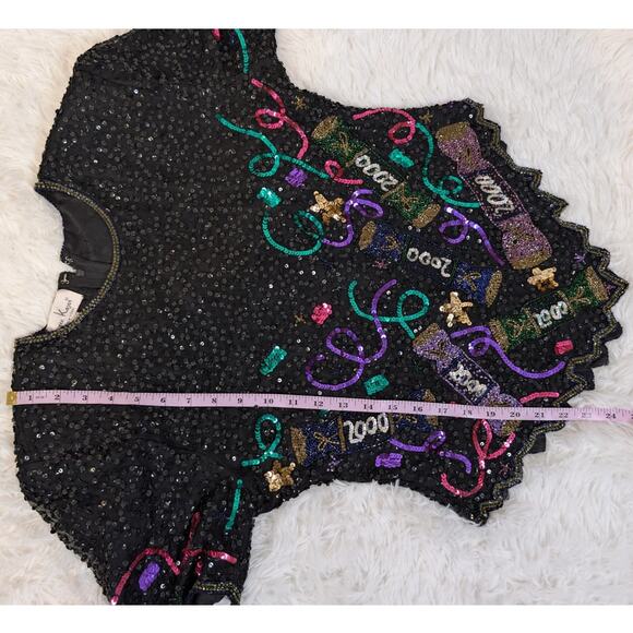 Laurence Kazar Y2K 2000 New Year’s Eve Sequin Top Black - Picture 8 of 16